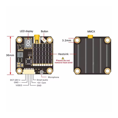 AKK 2W 5.8G FPV Video Transmitter 37CH 25mW/200mW/600mW/1000/2000mW เครื่องส่งสัญญาณวิดีโอโดรน VTX